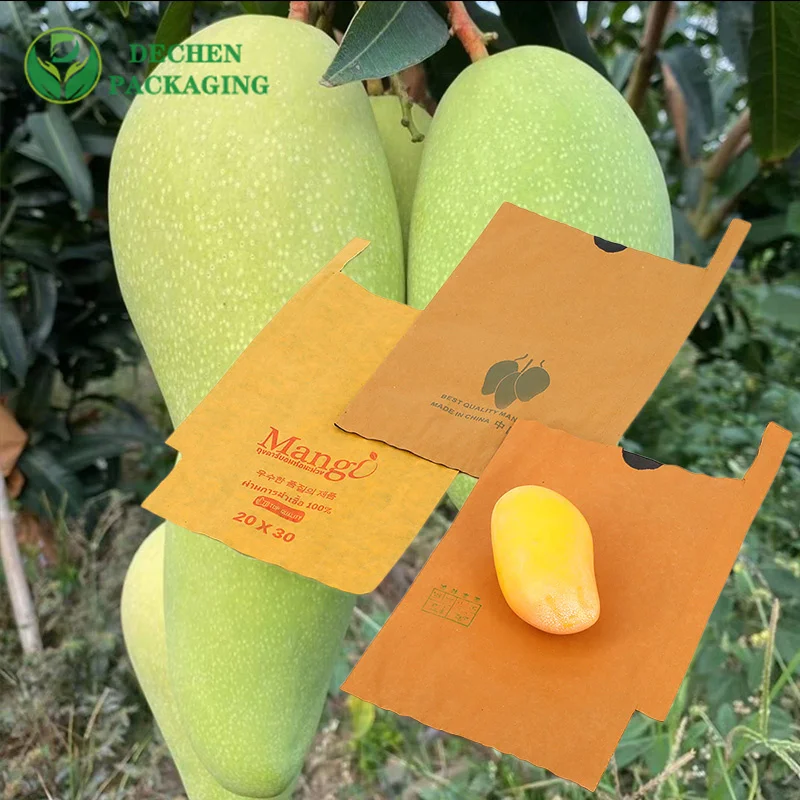 Fruta en forma de cuchillo Capas dobles Bolsas de papel de muestra gratis Cubierta de protección contra aves impermeable Bolsa de mango