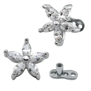 Cubic Zircon Flower Dermal Piercing Stainless Steel Dermal Anchor Fashion Piercing Jewelry