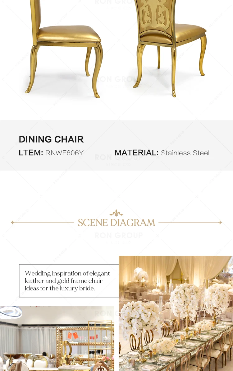 Banquet Pu Leather Dining Stainless Steel Dining Modern Back Floral Designs Gold Wedding Chairs