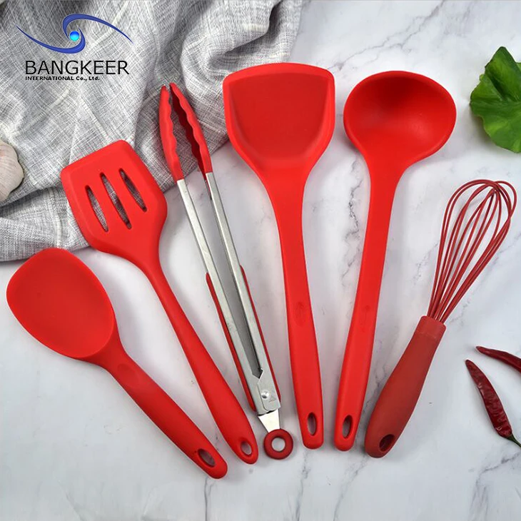 red silicone kitchen utensils set