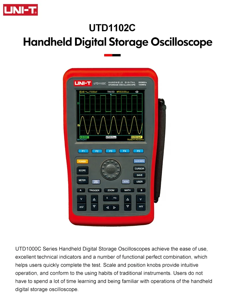 Dual Channel Handheld Oscilloscope 100MHz Handheld Oscilloscope with Multimeter UTD1102C