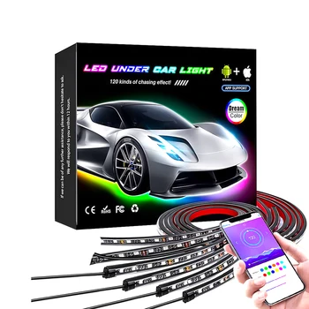 2021 Wireless Blue tooth APP Control RGB LED Under Car Tube Strip Underglow Body Neon Light Kit Car LED Strip Lights