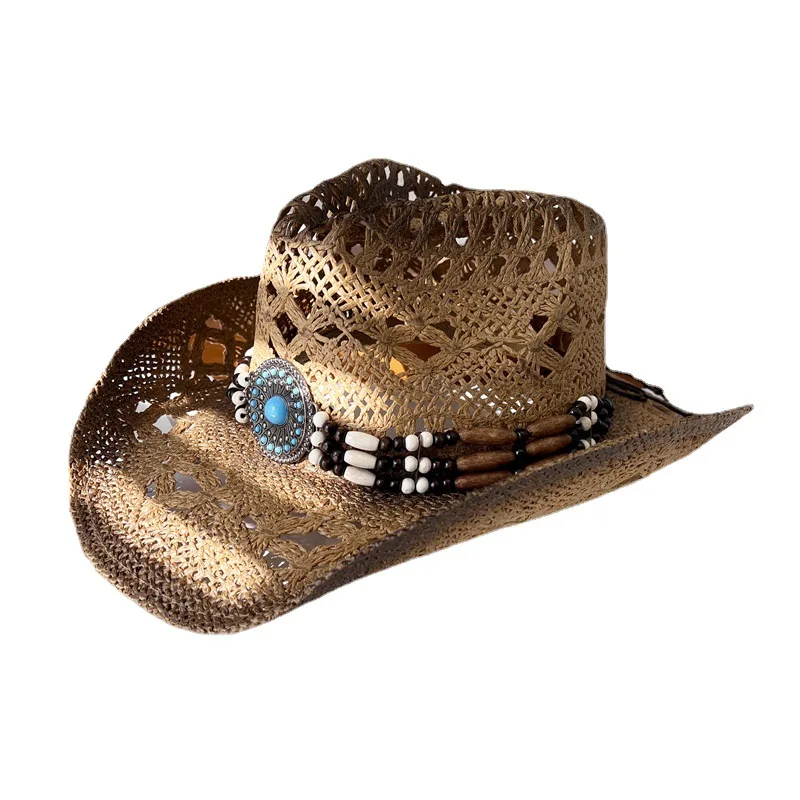 100% Straw Weaving Embroidery Western Cowboy Hat for Men & Women display picture 3