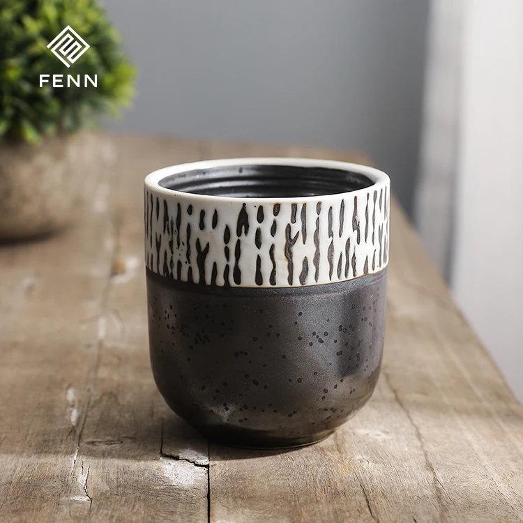 FENN Japanese and Retro Style Unique Surface Ceramic Tea Cup Coffee Sizes Option Porcelain Espresso Cups for Daily-use