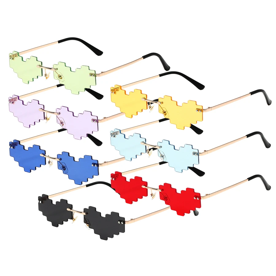 FF889 UV Protection Metal Frame Glasses Candy Color Party Beach Eyewear Irregular Rimless Heart Sunglasses