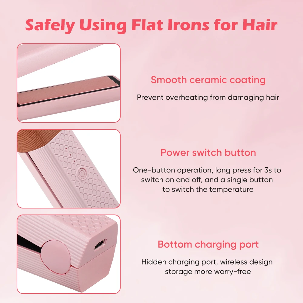 Portable USB Rechargeable Cordless Hair Straightener and Curling