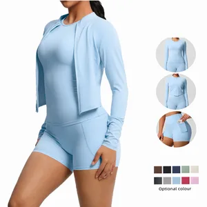 Nude Sensing Tight Breathable Lightweight Yoga Suit Outdoor Running Slimming Pocket Fitness Pants Sports Jacket Three-piece Set