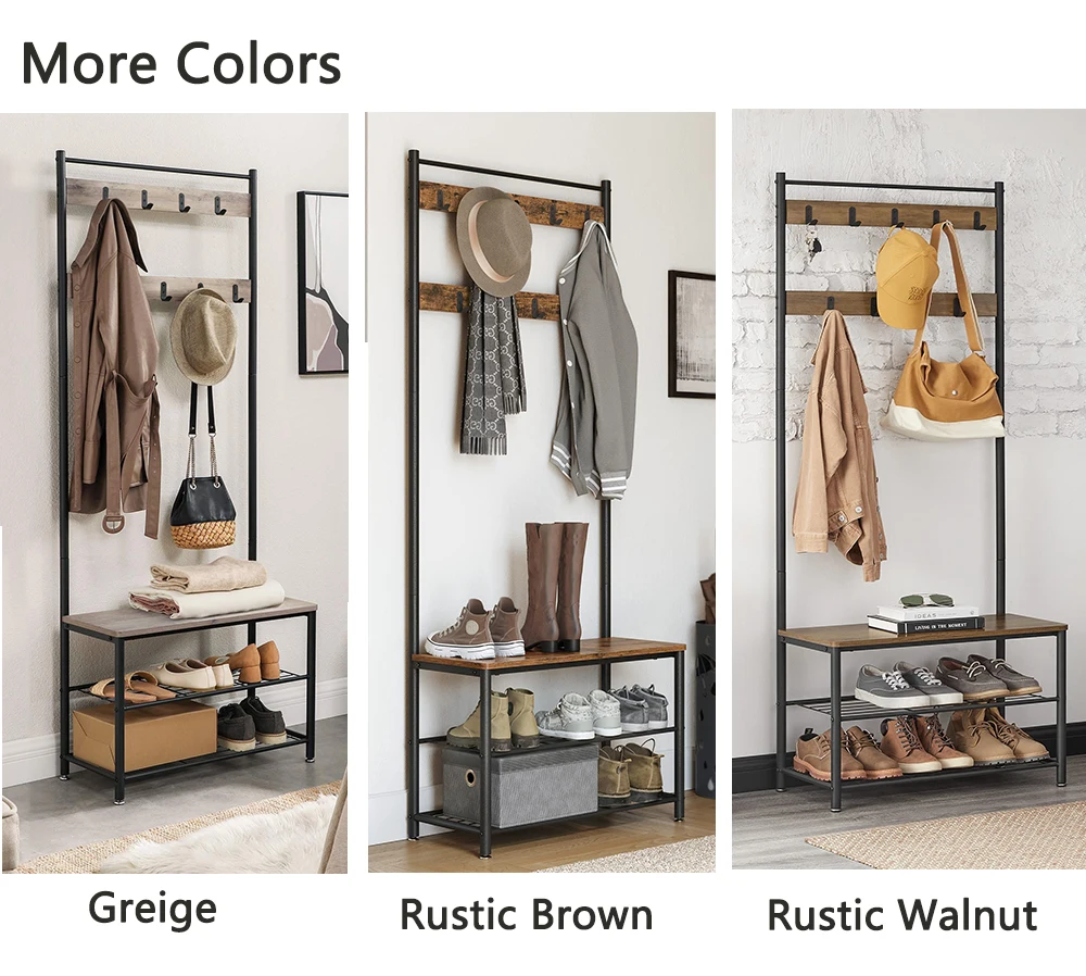 Wood Clothes Hanger 3in1 Hall Tree Entryway Shoe And Coat Rack