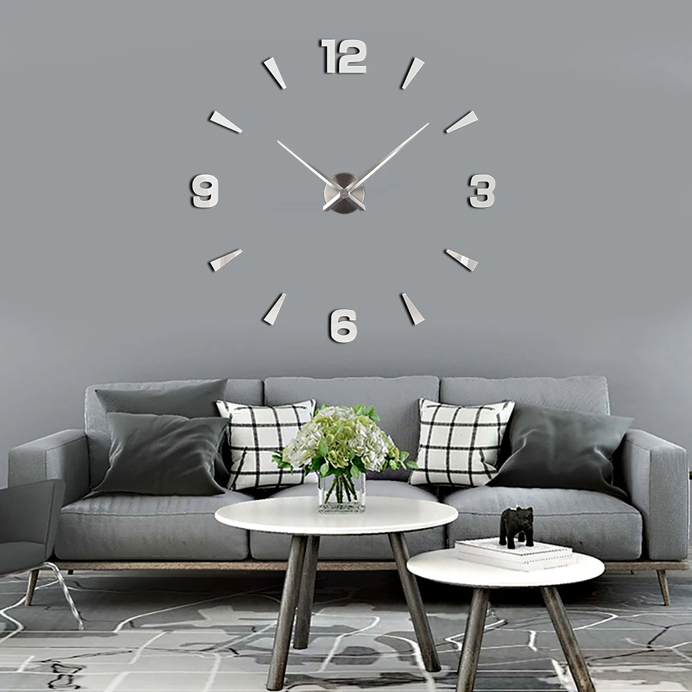 Orologio Da Parete Fai Da Te 3D Con Adesivi A Specchio – Argento, Movimento Silenzioso, Diametro 70-130 Cm