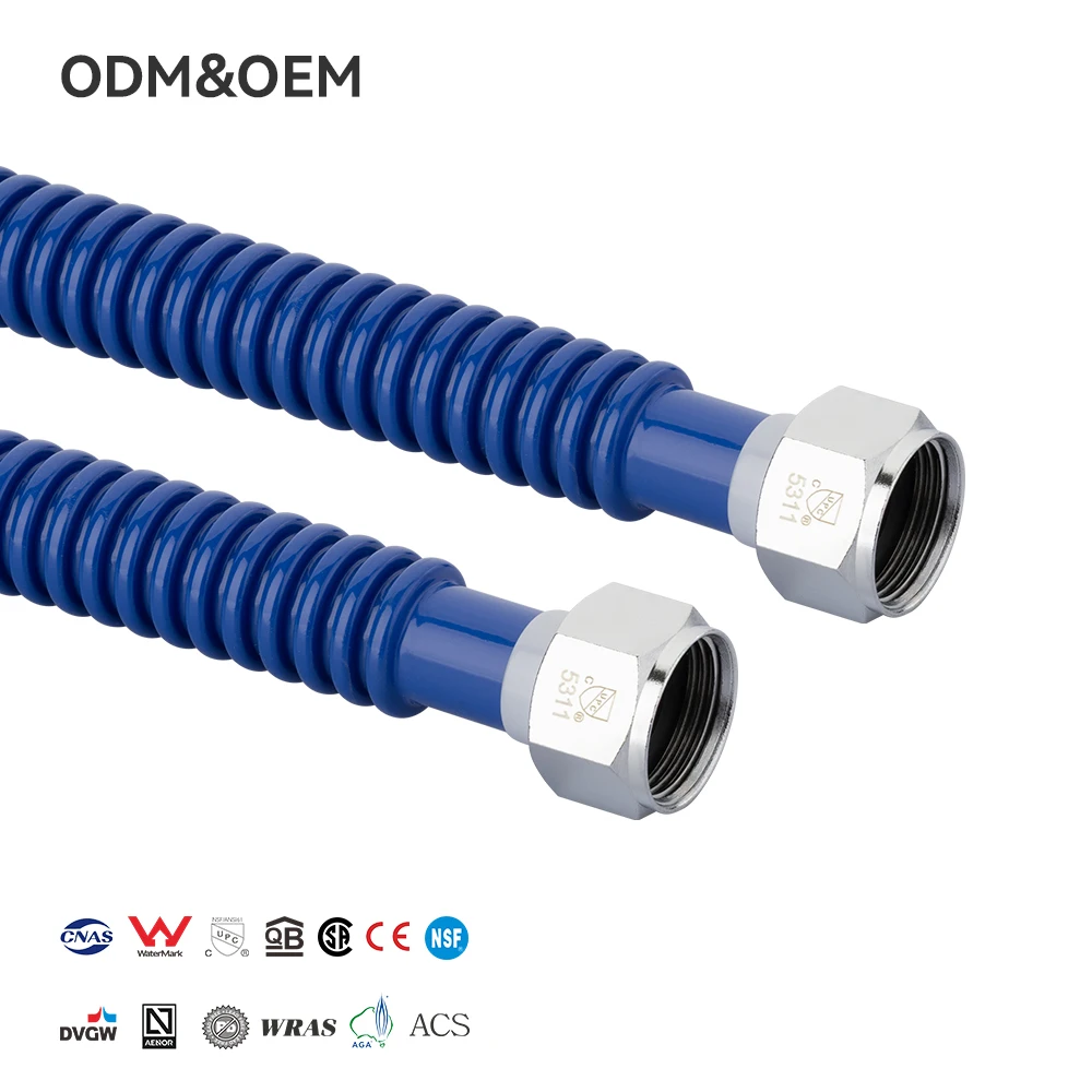 PPW in Stock Blue Stainless Steel Corrugated Hose Steel PVC Plated for Water Heat Insulation & Safe Handling Plumbing Hose