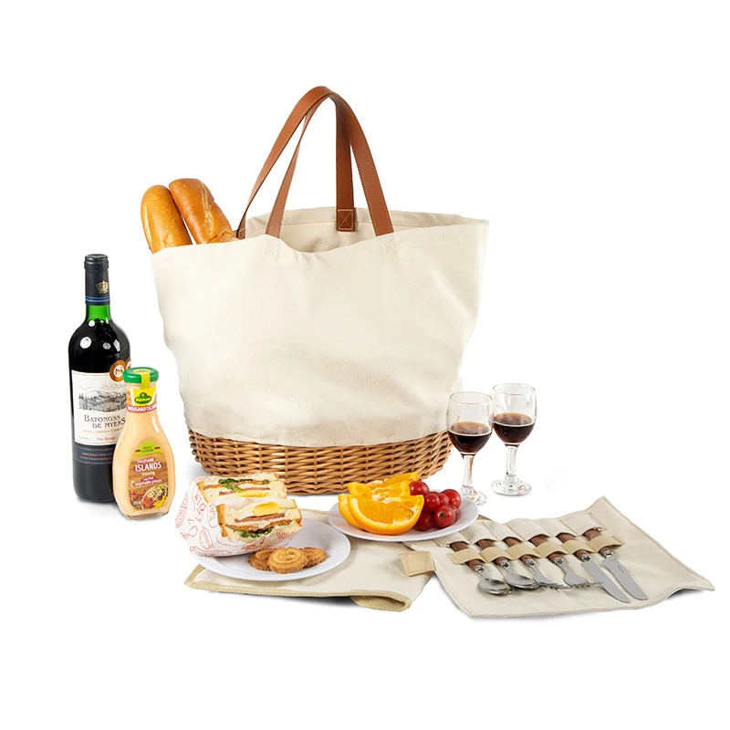 Nature Handmade Cheap Spring Unique Weaving Beach Logo Folding Outdoor Wicker Willow Tote Picnic Baskets Bag