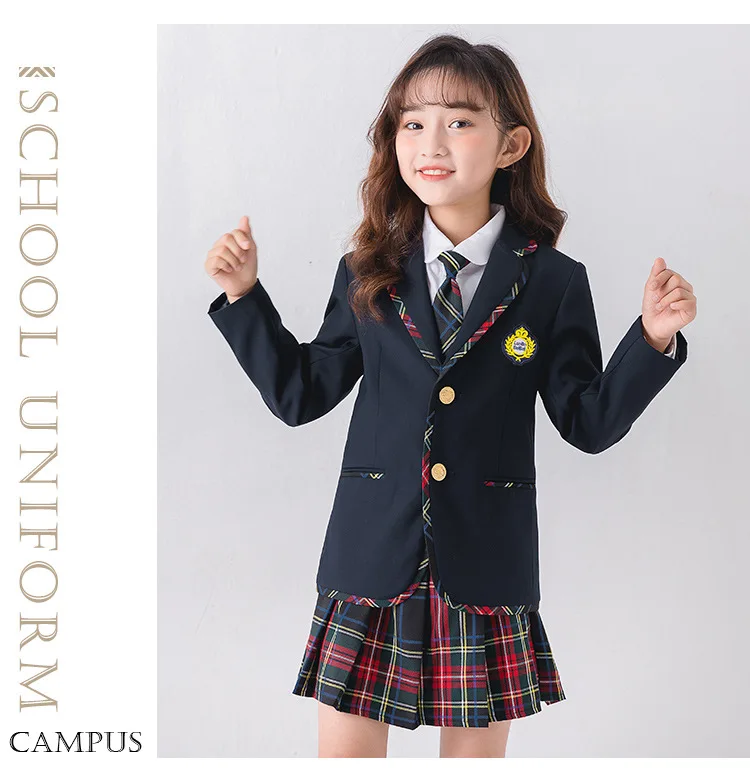 Students Class Party Performance Suit Set Spring Autumn Children School Uniform Outfit Kids Blazer Pants /jk Skirts Clothing Set