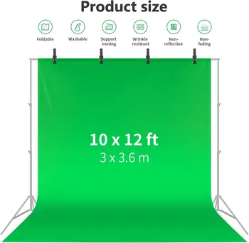 Neewer 10x12 Feet/3x3.6 Meters Green Chromakey Fiber Backdrop Background Screen for Photo Video Studio, 4 Pieces Backdrop detail image