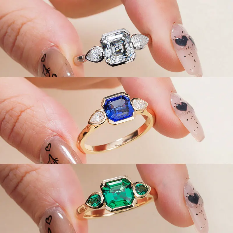 Reddit Asscher Cut Engagement Rings Pear Cut Gemstone Lab Grown Diamond  Sapphire/ruby/emerald Gold Ring