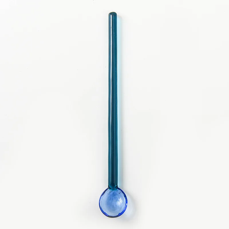 Blue Teal Green Amber Pink Clear Color Glass Spoon Long Milk Tea