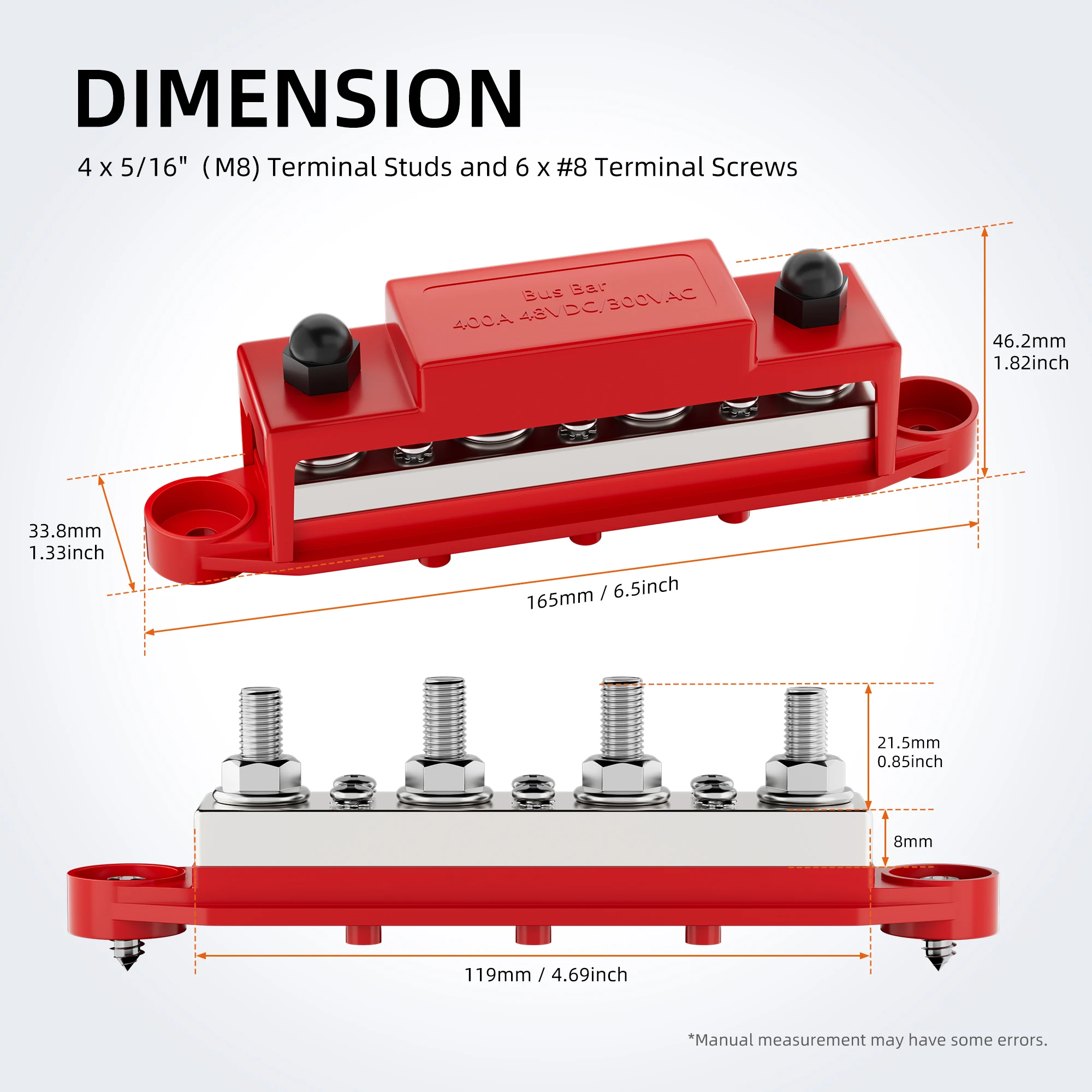 400A M8 DC Busbar - Heavy Duty Stainless Steel Terminal Block