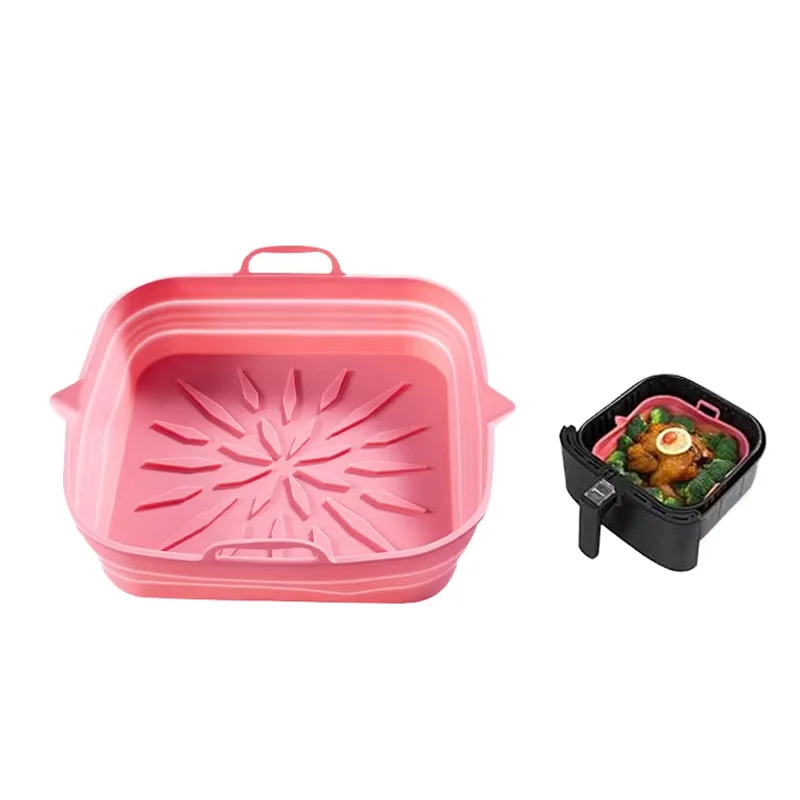 Air Fryer Silicone Baking Tray Foldable High-Temperature Resistant Round  Square/round Foldable Silicone Oven Baking Pan