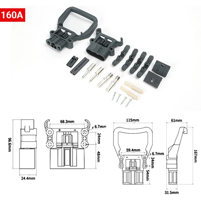 2P 80A 160A 320A 150V Forklift Plug Car Battery Connector , Male Female Forklift Power Connector 3