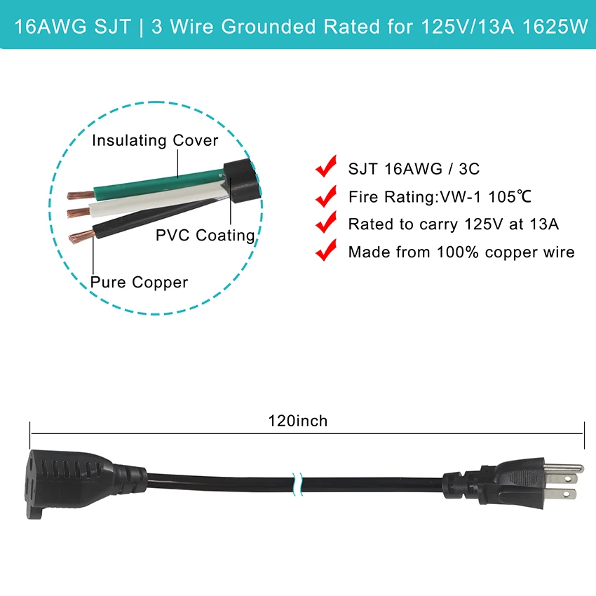 Cavo Di Alimentazione A Spina Piatta Corta USA/americana A 3pin, Spina Piatta Nema 5-15P A Cavo Di Prolunga Femmina Nema 5-15R 30CM - Foto 13