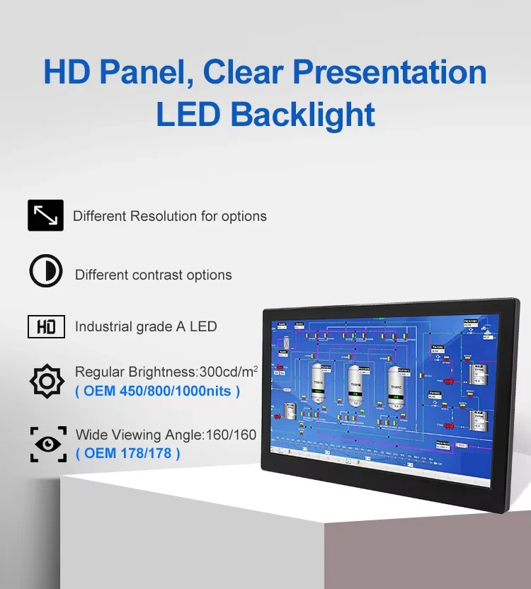 Bolinia 12.1 Inch Industrial Screen HD 1280*800 TFT LCD Display VGA AV BNC USB Remote Industrial OEM ODM Monitor