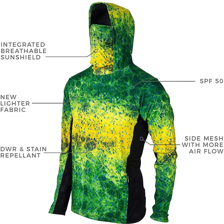 Wholesale Custom Fishing Wear Sublimation UV Protection Upf 50 Long Sleeve  Hoodies Sun Protection Clothing Fishing Shirt