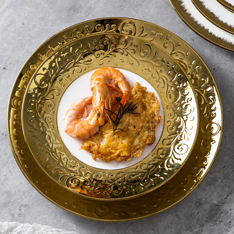 Wholesale Country Style Gold Rim Dinnerware Sets Porcelain Luxury Tableware  Charger Dinner Plate