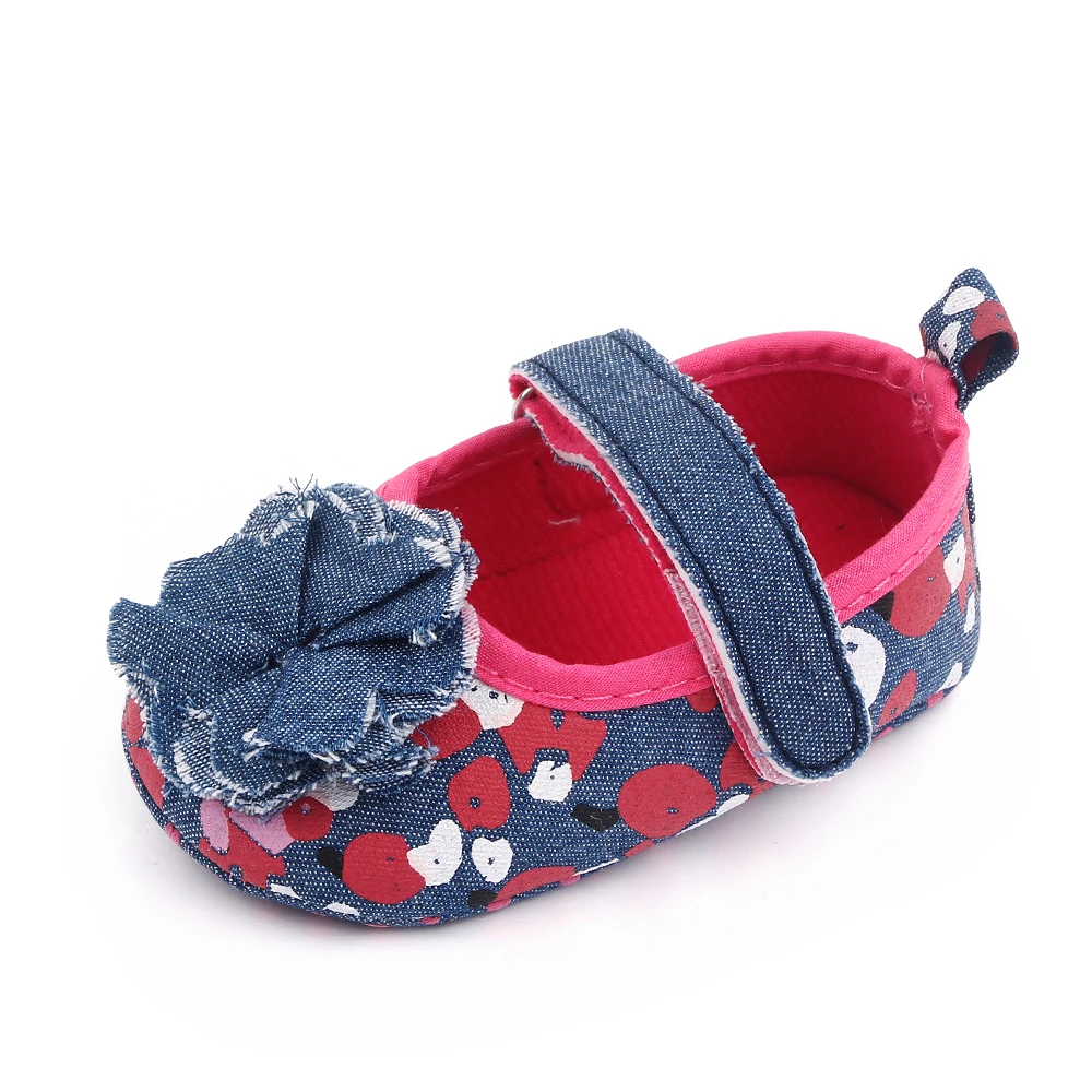 Spring and Autumn Baby Girls Denim Little Flower Infants Shallow Mouth Princess Toddler Shoes supplier