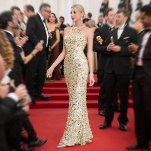 New Women's Evening Gown with Neck-Hanging Sequins and Mermaid Silhouette - Ladies' Party Dress for Gatherings