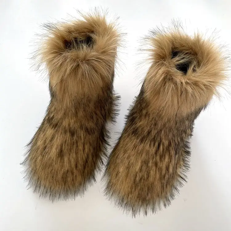Hot sale Women faux raccoon fur boots with matching purse and headband