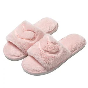 Open Toe Indoor for Slippers for Women Plush Soft Sole with Heart Print Stylish Home Comfortable Footwear