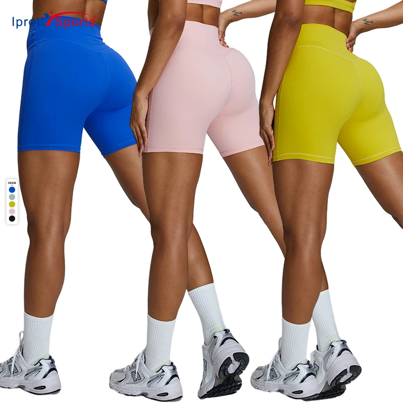 Custom Logo Solid Color Women Gym Bike Shorts Running Workout High Waisted Fitness Yoga Shorts 9267