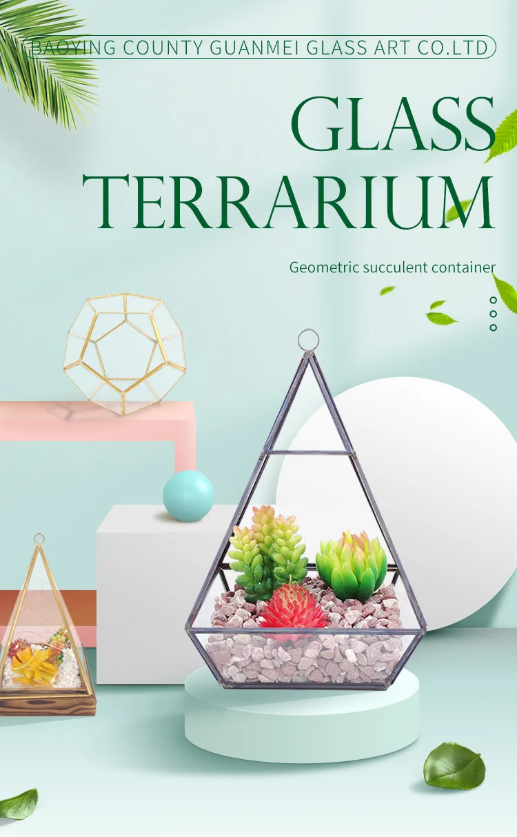 Wholesale irregular Black Gold Vintage Style Glass Geometric Terrarium For Tabletop Succulent Plant Planter manufacture