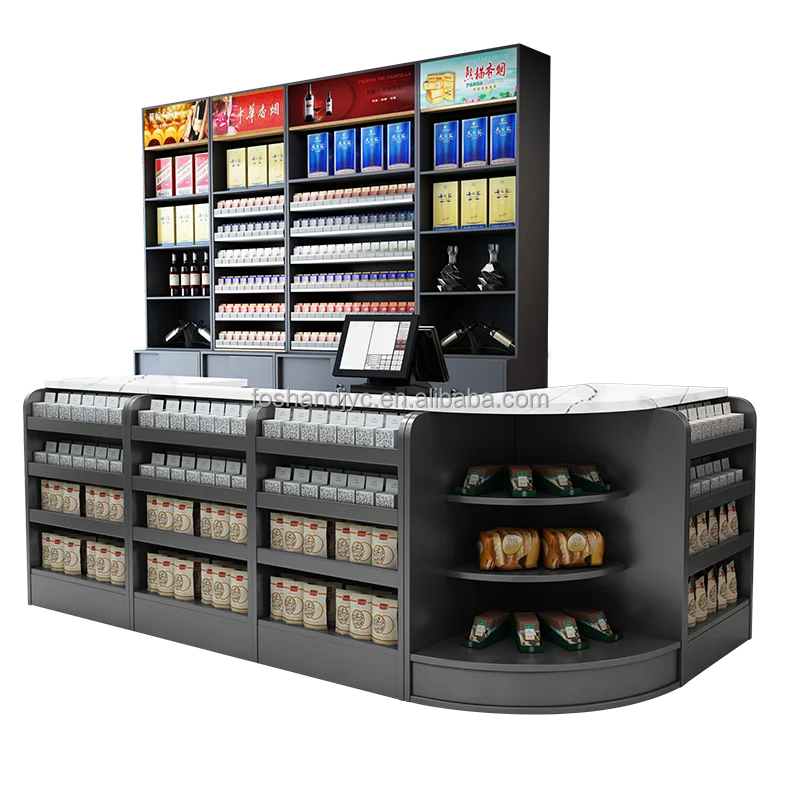 US Supermarket Checkout Counter Display Stand U-Shaped Kiosk with 4ft Counter Made of Steel and MDF for Retailer Shops