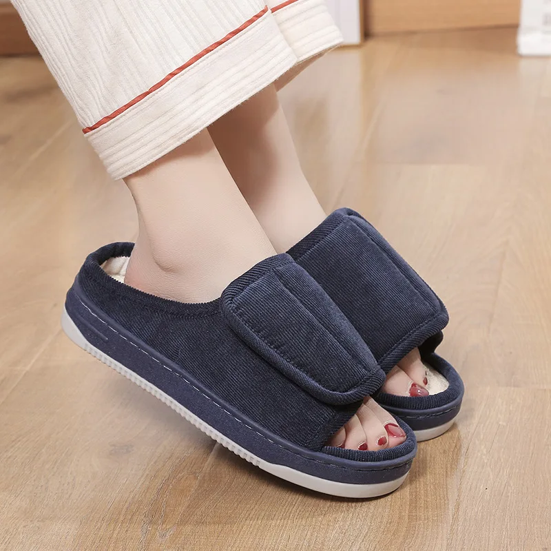 Velcro Adjustable Linen Slippers Breathable and Non Slip for External Wear Suitable for Elderly House Slippers