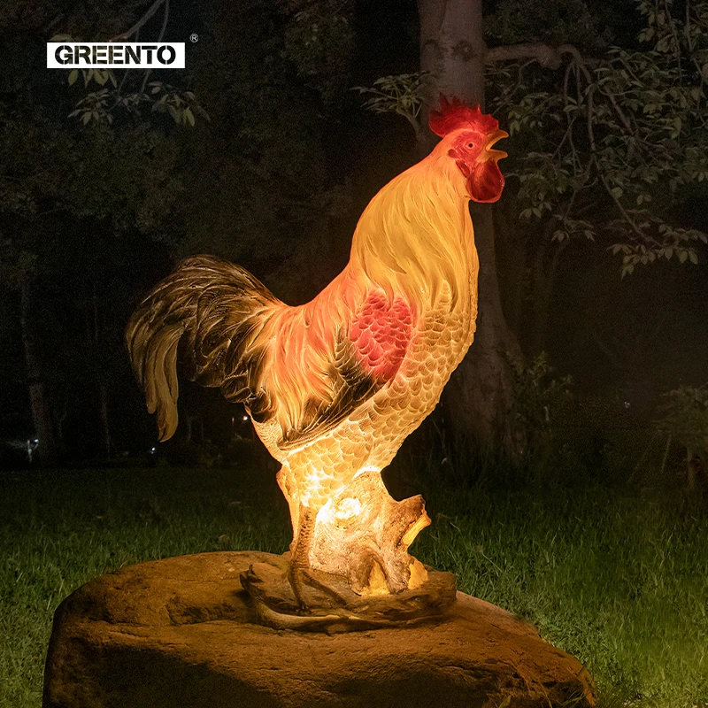Cock & Hen Style LED Animals Lamp Creative Outdoor Garden Lights Garden Light for Balcony Yard Decoration Solar Resin Lamp