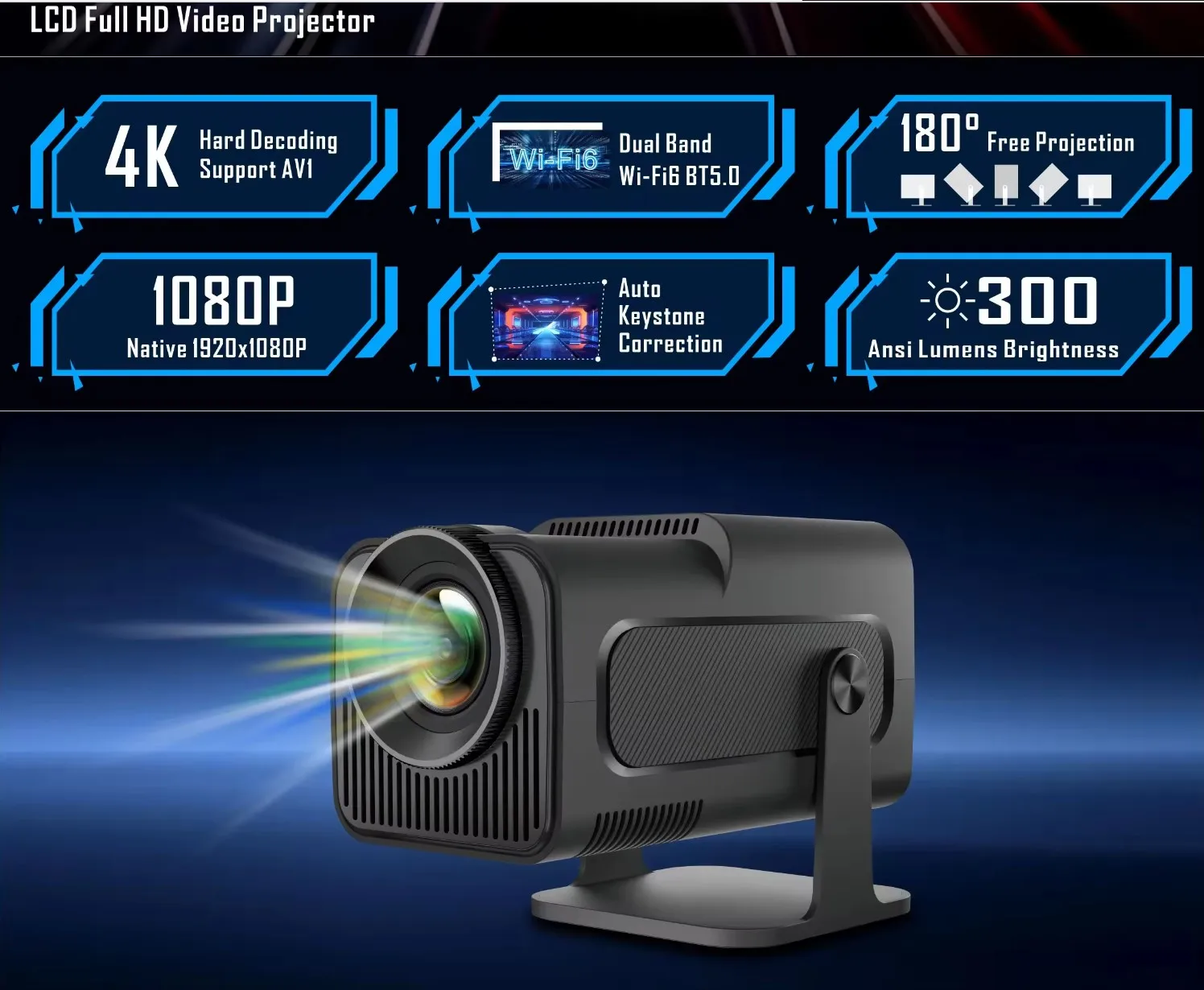 HY320 4K Mini Smart Projector, 1080P LCD, Android 11, Portable