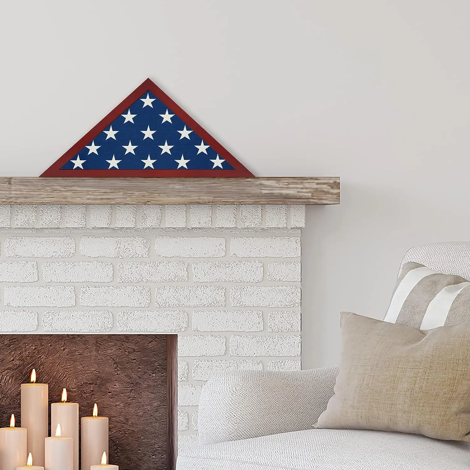 Large Wooden Flag Box Display Case for Burial Flag Triangle Flag Holder with Wall Mount and Polished Plexiglass Front