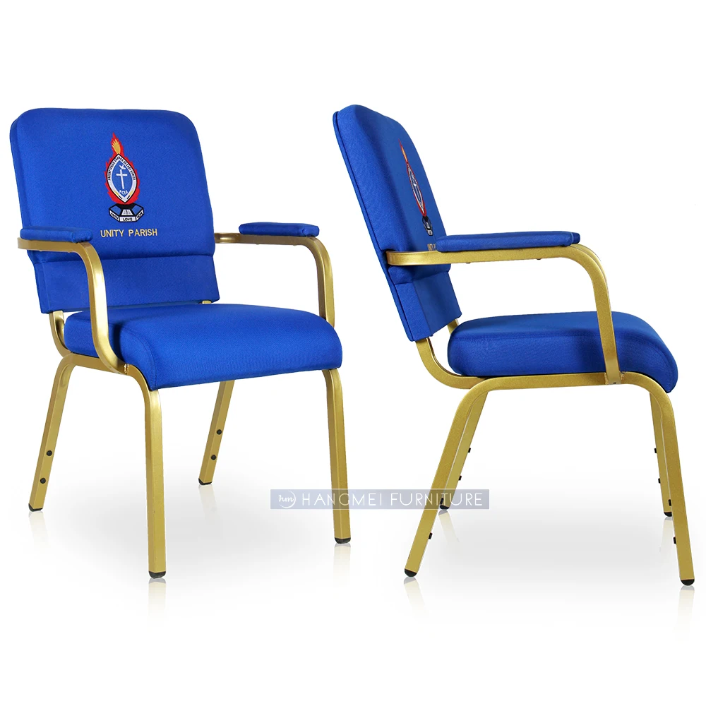 Custom Logo Kenya Church Chair With Comfortable Wide Size and Armrests Modern Iron Metal Design for Theater Dining School Use