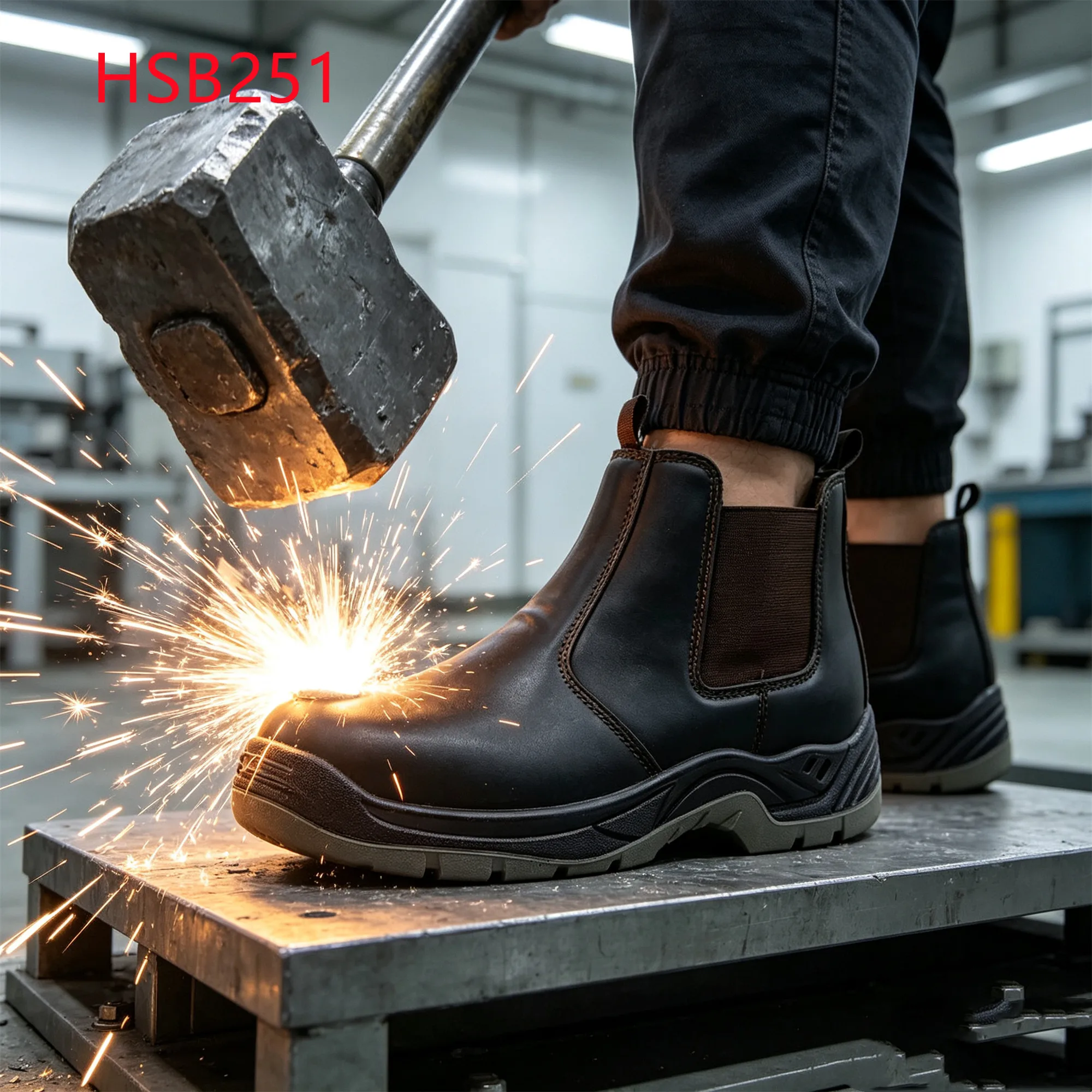 XYM,Israel Popular Hua Singh Black&brown Chelsea Work Footwear Machine Operator Steel Toe&midsole Insert Safety Boots HSB251