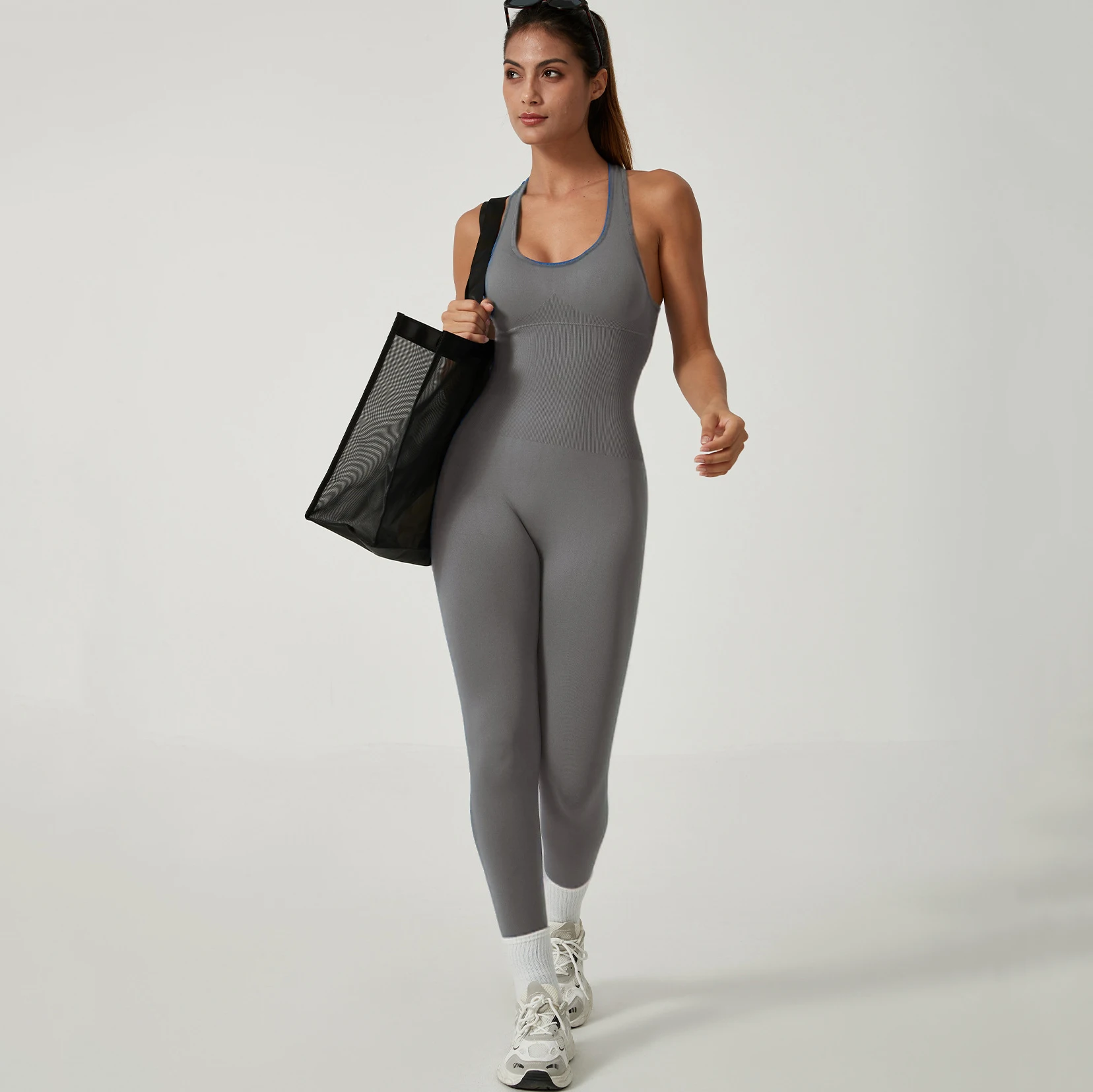 Women's Lightweight Seamless Yoga Bodysuit with Tummy Control Long Length Compression Stretchy Sports Jumpsuit