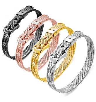 Wholesale 4 Colors Stainless Steel Adjustable Mesh Bracelet For Slide Charms Mesh Keeper Bracelets