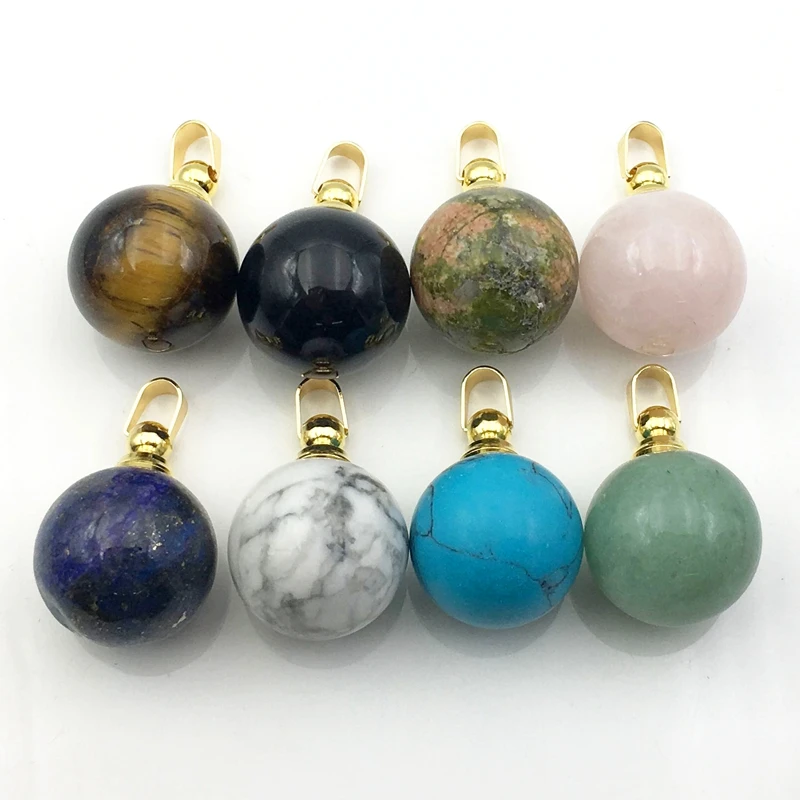 Wholesale Good Quality Gemstone Essential Oil Diffuser Vial Necklace Round  Ball Healing Crystal Turquoise Perfume Bottle Pendant