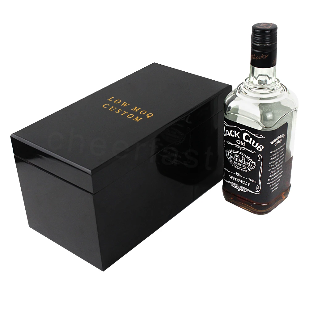 Customized 750ml Shiny Black MDF Wine Box - Elegant Gift Packaging