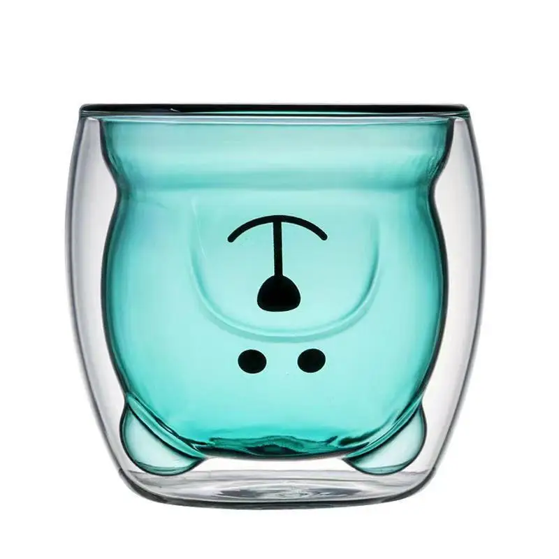 Cute Mugs Bear Tea Coffee Cup Milk Couple Double Wall Glass Funny