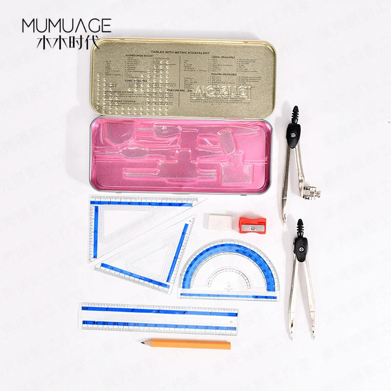 Компас металлический Канцелярский набор из девяти предметов ученик математическая Геометрия офисный измерительный инструмент