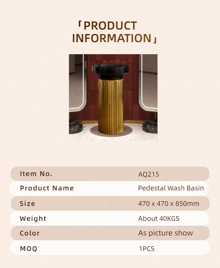 Italy Design Round Luxury Gold and Black Resin Pedestal Wash Basin Crystal Bathroom Sink Freestanding Transparent Art Basin Sink