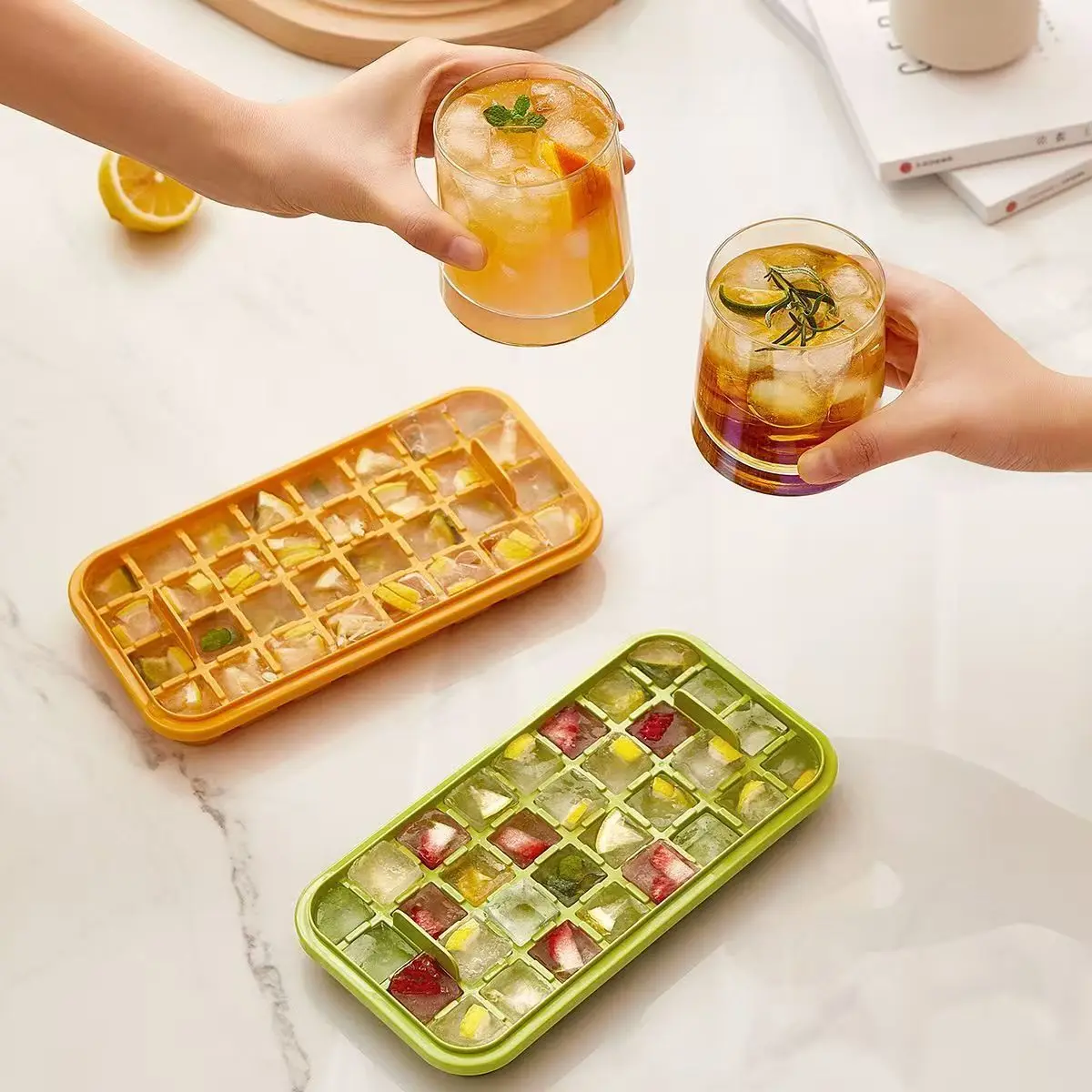 Press the Ice Tray Rectangular Ice Cube Mold Freezer Proof Quick Frozen Easy to Release Making Grinding Tool Gadget