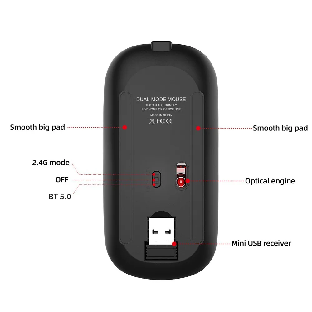 Acquista HXSJ M90 Wireless Mouse Ricaricabile Mouse 2,4g Mouse