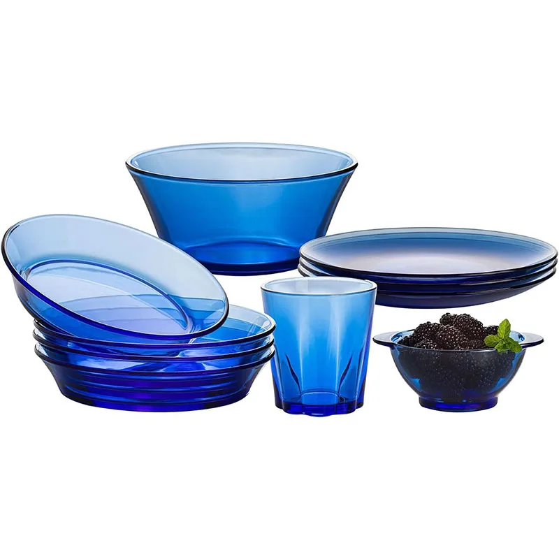 NUTRIUPS Pack 9in Modern Glass Dinner Plates, Clear Tempered