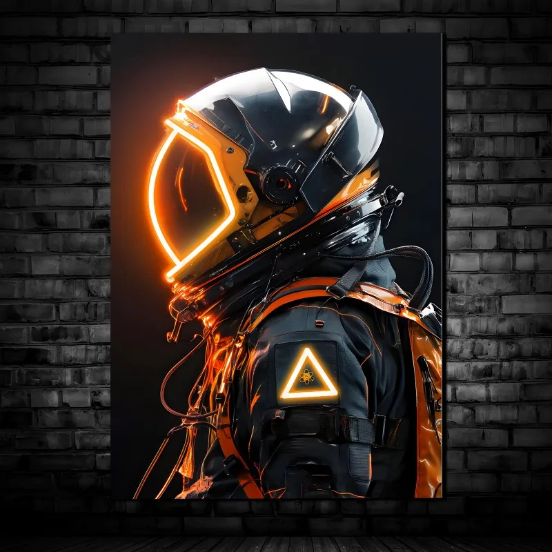 Astronaut Neon Light Wall Art Decoration for Game Room, Custom Reflective PVC Board Sci-fi Style Neon Sign Wall Decor